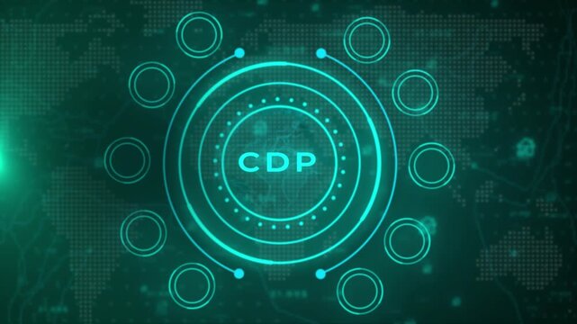 Business Intelligence CDP Analytics Dashboard with AI Technology, Financial Management, Digital Transformation, KPI Metrics, Corporate Strategy and Global Business Network Visualization
