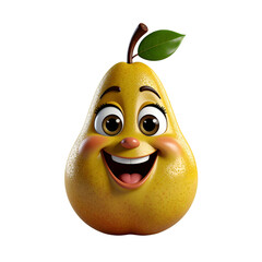 Pear with smile on it and green leaf on top of its.