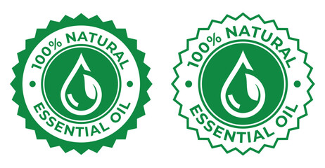 100% Natural Essential Oil Badge Set &ndash; Green Organic Quality Seal Icons