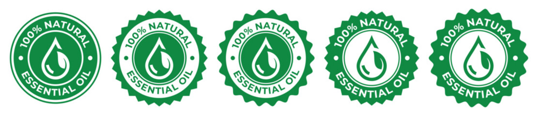 100% Natural Essential Oil Badge Set &ndash; Green Organic Quality Seal Icons