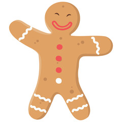Cheerful Gingerbread Man Character in Cartoon Style. Vector Illustration.