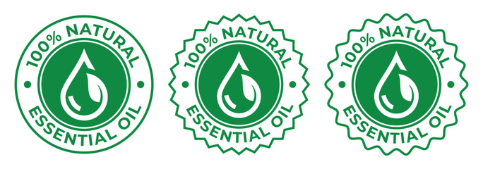 100% Natural Essential Oil Badge Set &ndash; Green Organic Quality Seal Icons