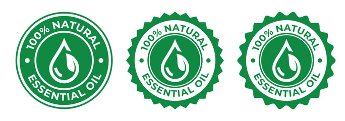 100% Natural Essential Oil Badge Set &ndash; Green Organic Quality Seal Icons