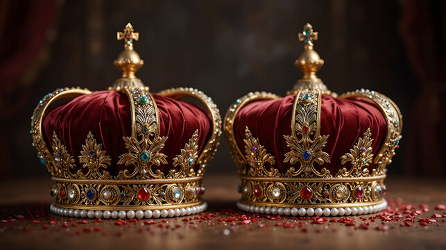 Royal crowns with ornate details and gem cutouts regal monarchy