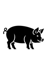 Black silhouette of a pig with curly tail