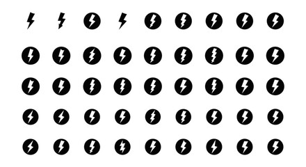 stylized lightning bolt icons and thunderbolt symbols representing electricity power and energy ideal for technology apps and digital design.