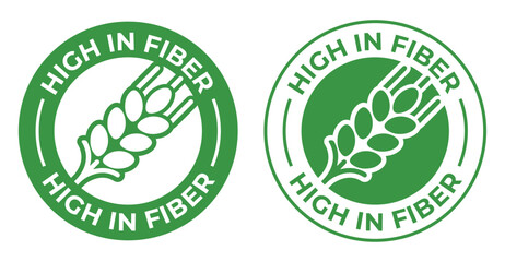 High Fiber Certified Badge Set &ndash; Green Healthy Nutrition Seal Icons Collection
