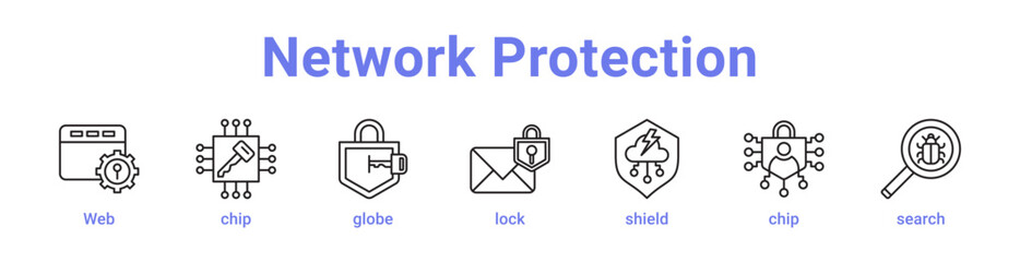 Obraz premium -Network Protection Icon Banner Line Art