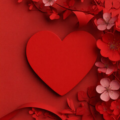 Red Paper Heart with Flowers for Valentine&rsquo;s Day