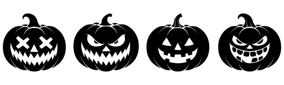 Halloween Pumpkin Jack O Lantern Silhouette Spooky Icon Set