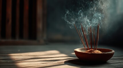 Incense sticks burning, releasing aromatic smoke for meditation