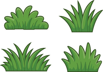 Fototapeta premium Green grass bushes and tufts collection vector set, fresh nature plants for garden and landscape design