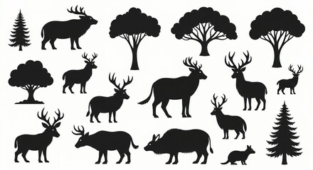 Obraz premium forest animals, animal silhouettes, woodland creatures, vector set, black icons, nature animals, wildlife pack, simple shapes