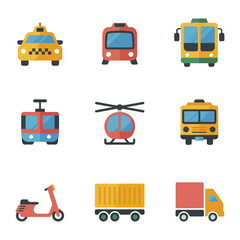 Transportation Icons: A vibrant collection of transportation icons, encompassing various modes of transport in a flat design, offers a modern visual representation for diverse travel concepts.