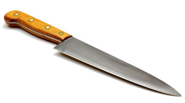A knife with a wooden handle and a silver blade