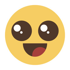 Happy emoji face with big eyes and open mouth cartoon icon isolated on transparent background.