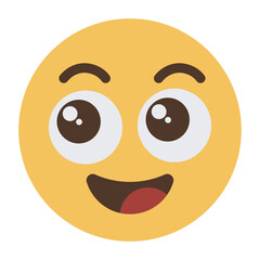 Happy excited emoji face with big eyes and open mouth cartoon icon isolated on transparent background.