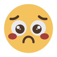 Sad worried emoji face with blushing cheeks cartoon icon isolated on transparent background.
