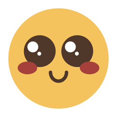 Cute blushing smiling emoji face with big eyes cartoon icon isolated on transparent background.