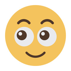 Simple smiling emoji face with big eyes cartoon icon isolated on transparent background.
