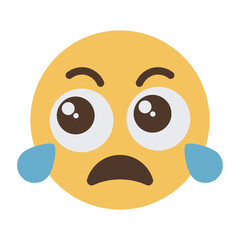 Shocked sad crying emoji face with big eyes cartoon icon isolated on transparent background.