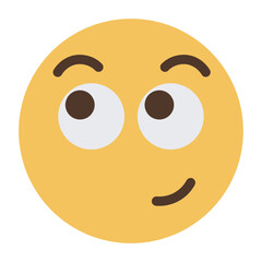 Smirking emoji face with side smile cartoon icon isolated on transparent background.
