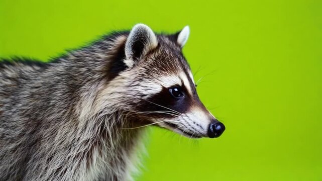 Close-up of curious raccoon with distinctive black and white markings on face