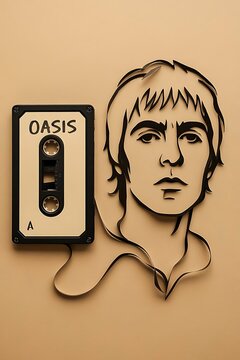 cassette tape band logo with a person