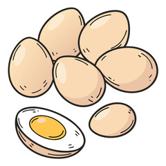A cluster of cartoon eggs including a cracked one presented in a bold silhouette high quality