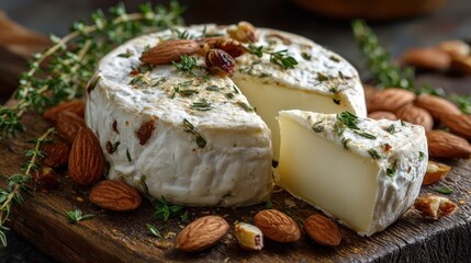Traditional Saint-Marcellin Cheese on Rustic Farmhouse Table