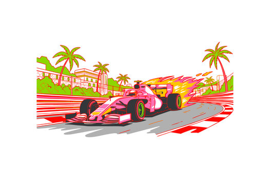 Sport car print design for t shirt print, poster, sticker, background and other uses. Fast wheels challenge. Monaco racing championship artwork. Extre