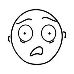 Fototapeta premium Minimalist hand drawn cartoon style surprised face icon. Black line art illustration shows wide eyes, open mouth, conveying shock or disbelief.