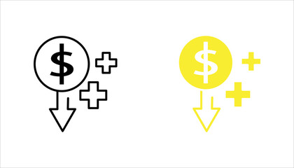 Obraz premium PrintPrintOutline icon featuring dollar symbol with plus sign and downward arrow representing deposit and withdrawal financial transaction.