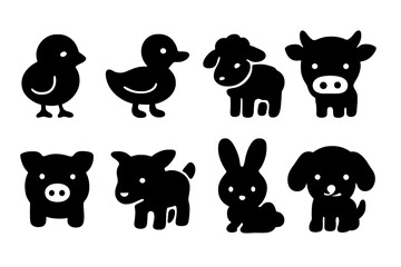 Fototapeta premium Cute Baby Animals. Cute baby animals. Filled icon set of Cute baby animals: baby chick, baby duck, baby lamb,