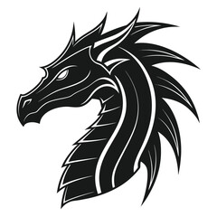 Obraz premium Detailed black and white illustration of a dragon head showcasing a striking silhouette high quality professional