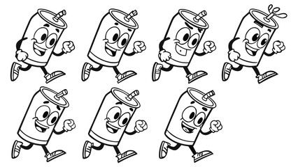 Animated soda cans running in a repeating pattern creating a playful visual effect silhouette high quality