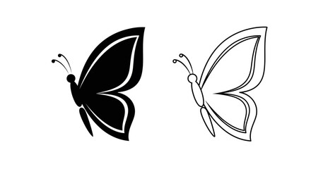 Two butterflies design: minimalist black and white line art illustration Vector