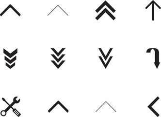 Collection of diverse directional arrows and symbols in black on a clean background from a straightforward viewpoint
