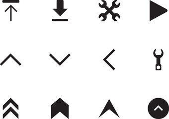 Collection of various monochrome symbols and icons on a clean background from a straightforward viewpoint