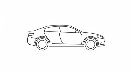 Fototapeta premium Detailed line drawing of a modern car from the side showcasing sleek design and minimalist style on a clean white background