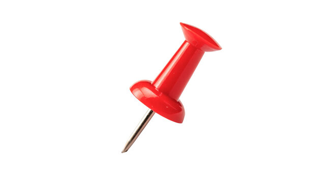 Bright red push pin isolated on transparent background cut out