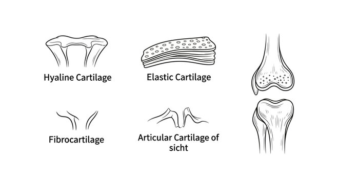 Types of Cartilage: Hyaline, Elastic, Fibrocartilage, Articular - Medical Illustration