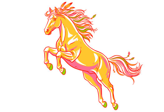 Rearing wild horse neon pop art vector illustration. Horse artwork for apparel, t-shirt design and poster. Vibrant stallion graphic print design with