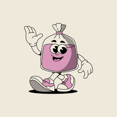 Retro cartoon plastic drink bag cone Vector illustration hand drawn