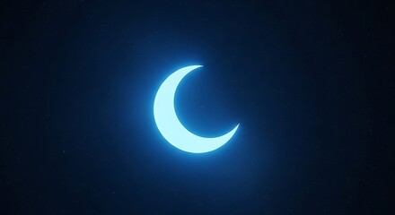 Glowing Crescent Moon in Dark Blue Sky, Night Illustration