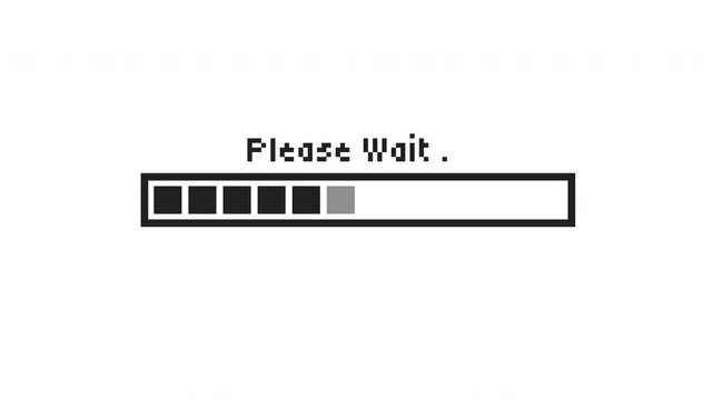 Retro Interface Please Wait Loading Sequence with Triple Step Progress Blocks Prores Alpha Channel 4K 60fps