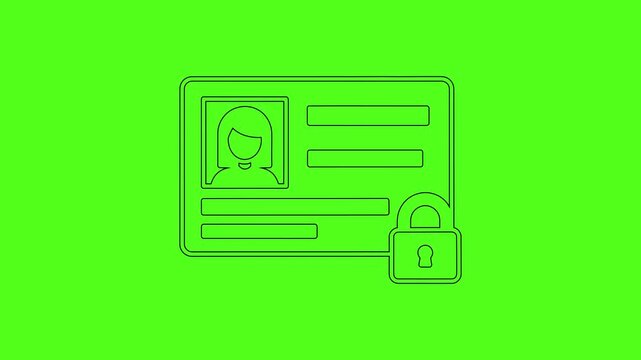 Personal ID Identity Card Privacy Lock Vector Line Art Icon Animation Green Screen