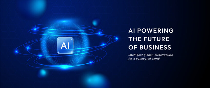 Artificial Intelligence Global Network Technology Background with Data Orbit Sphere