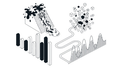 abstract isometric visualization of data processing information flow big data analytics and digital transformation.