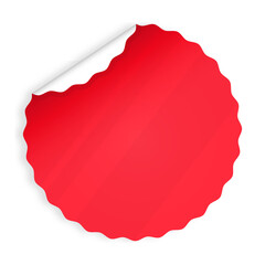 Red Circular Sticker with Jagged Edges and Peeled Corner